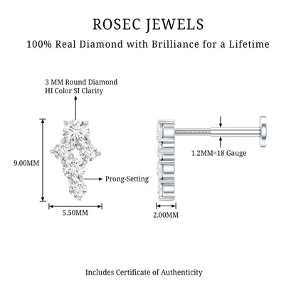 Certified Diamond Cluster Cartilage Piercing Earring