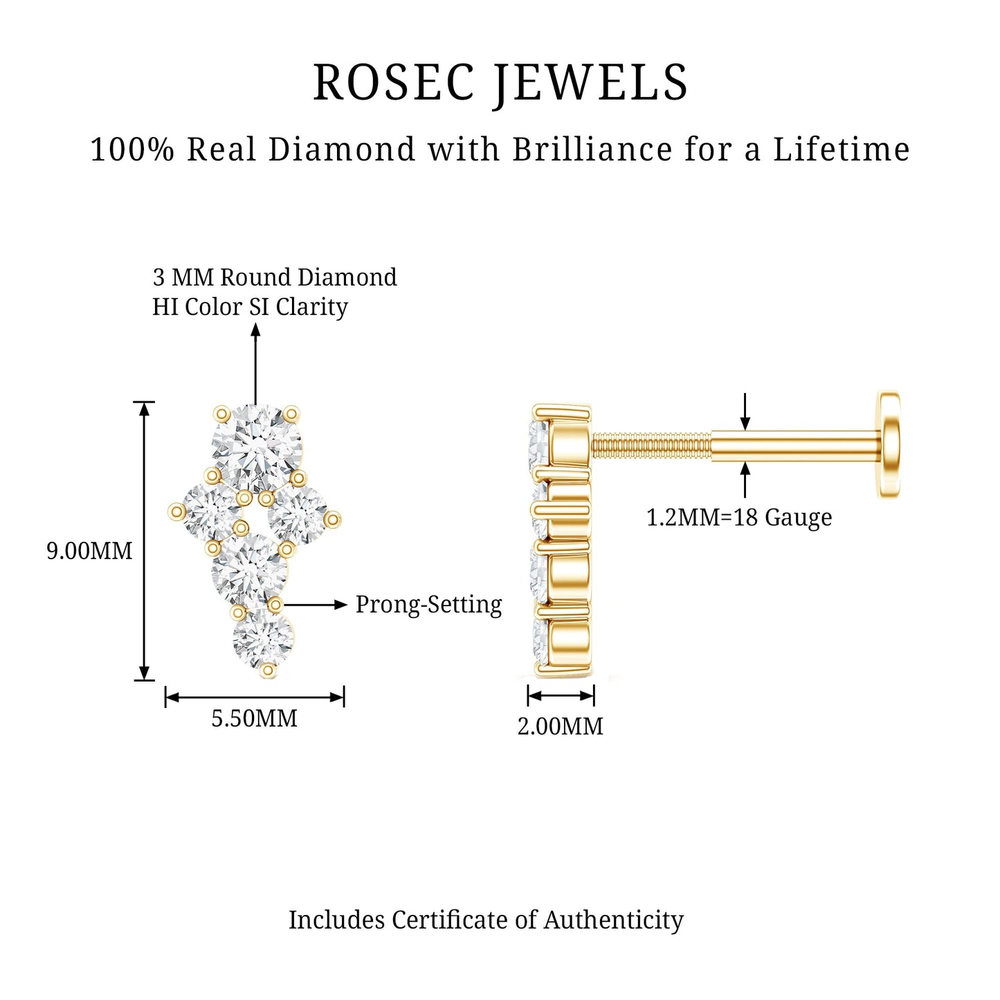 Certified Diamond Cluster Cartilage Piercing Earring