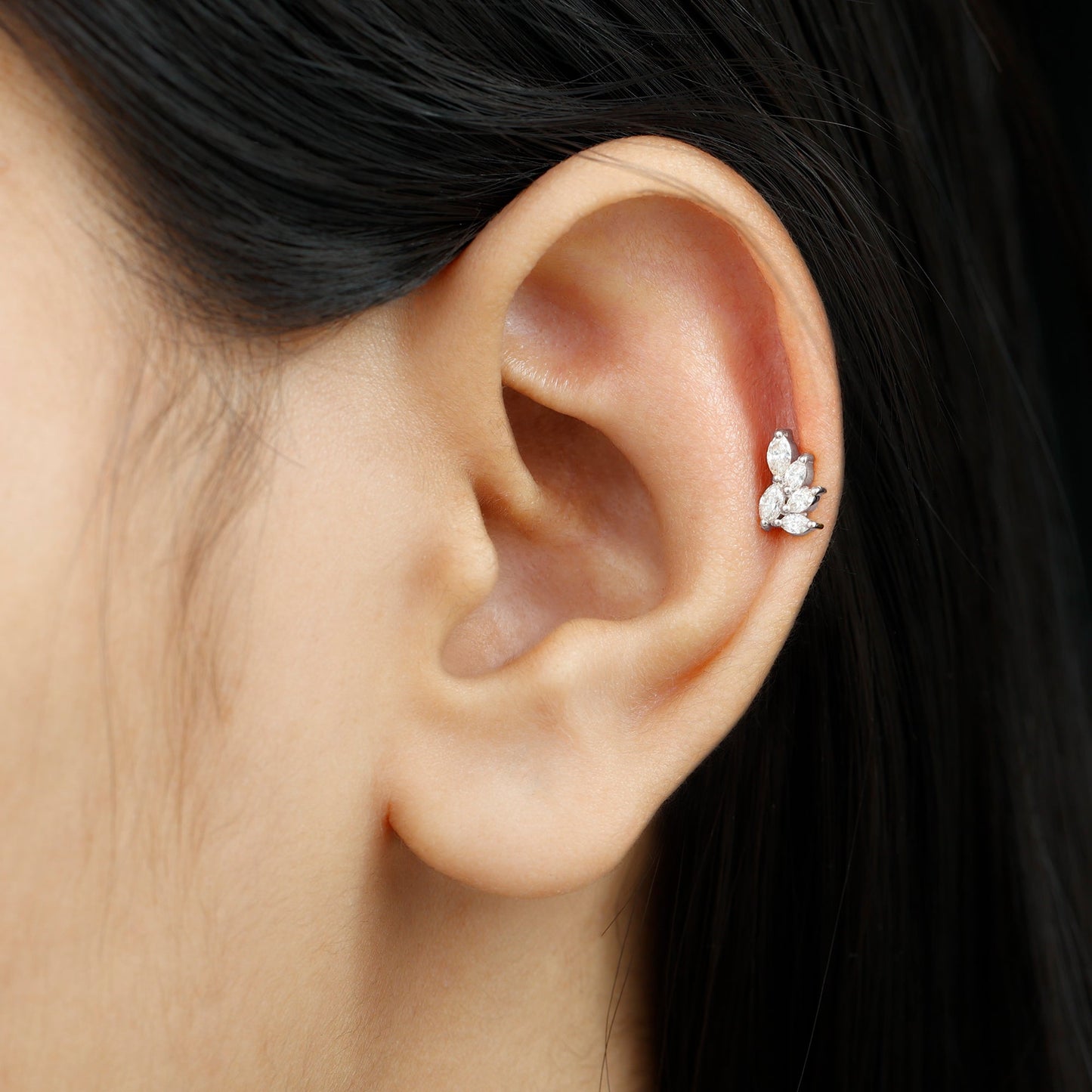 Nature Inspired Marquise Diamond Cluster Earring for Helix
