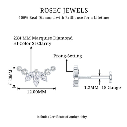 Marquise Diamond Crawler Earring for Cartilage Piercing
