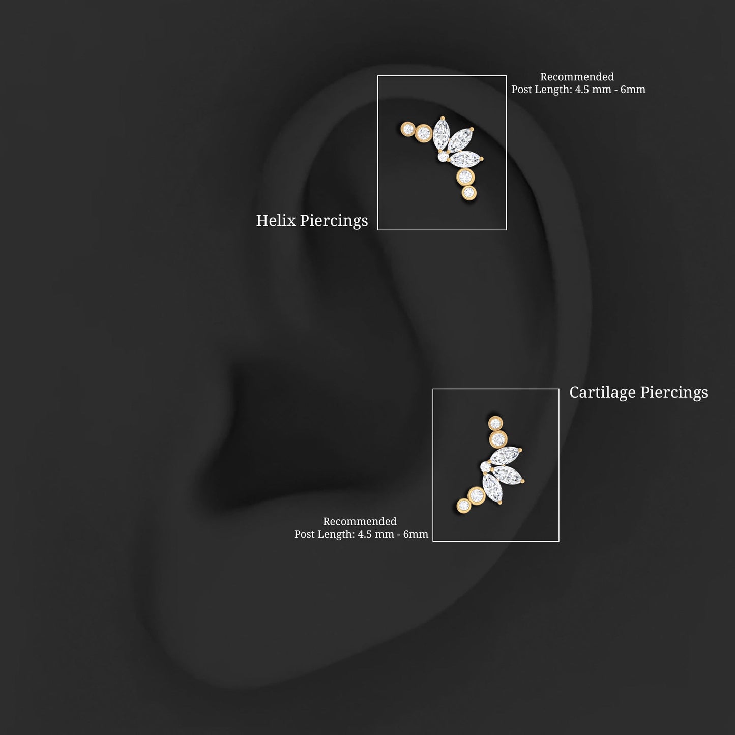 Marquise Diamond Crawler Earring for Cartilage Piercing