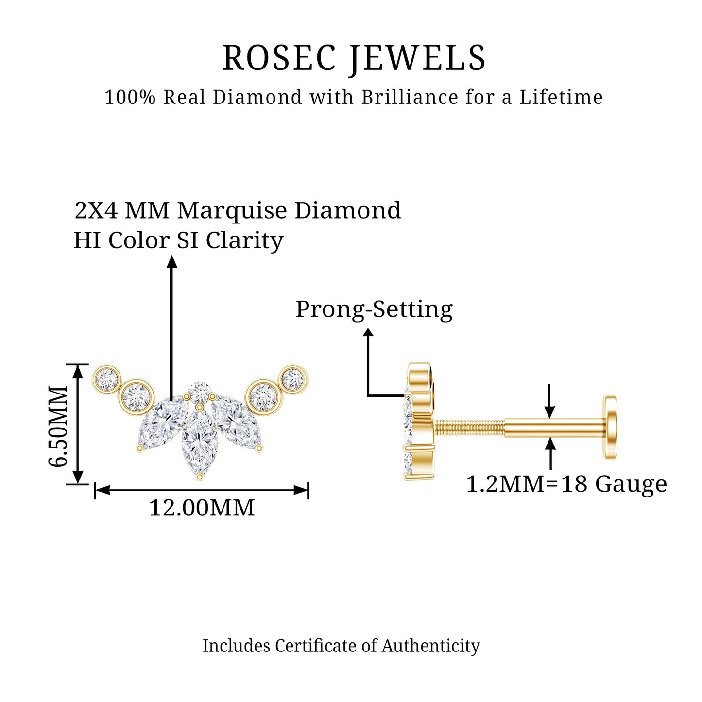 Marquise Diamond Crawler Earring for Cartilage Piercing