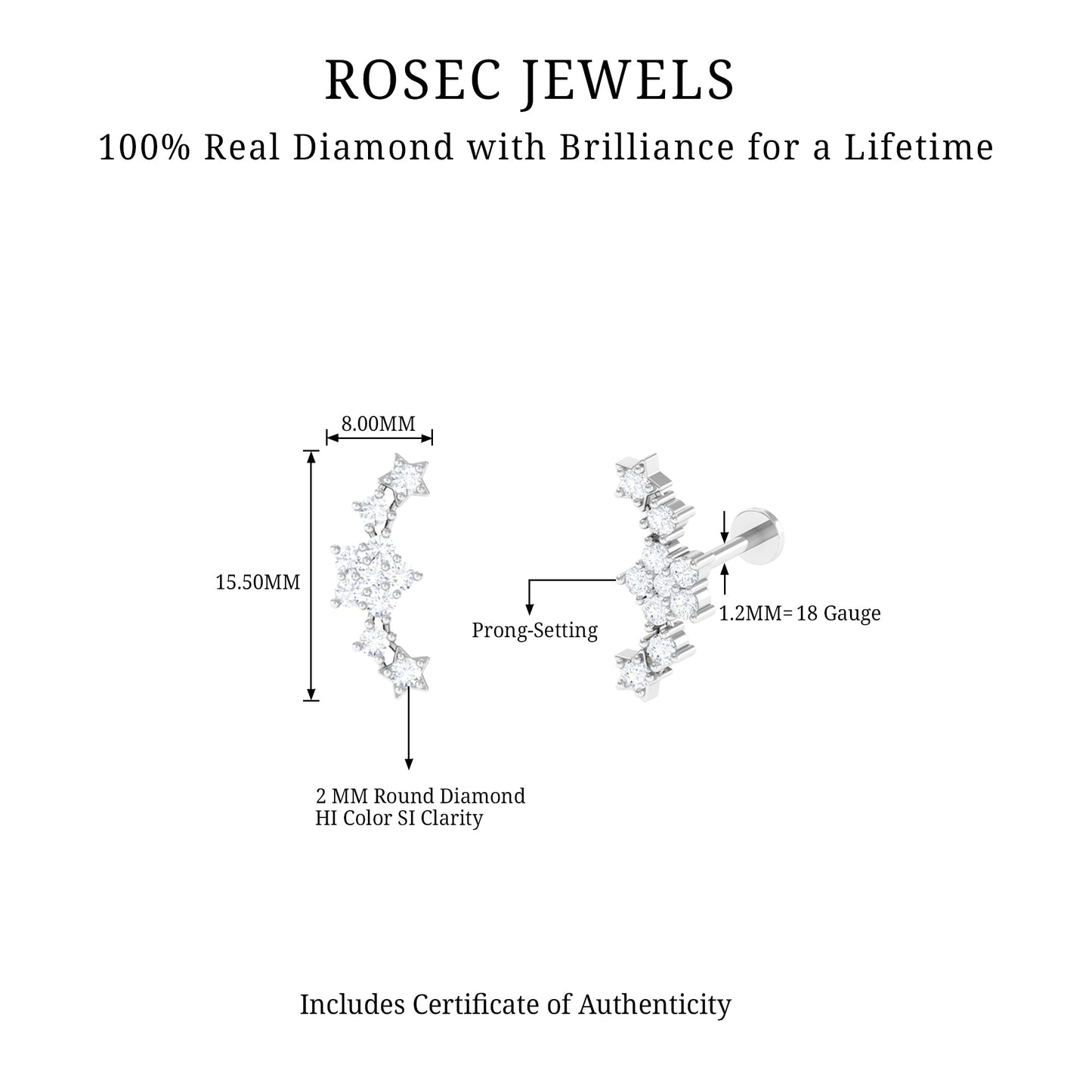 Brilliant Cut Diamond Star Ear Crawler Earring