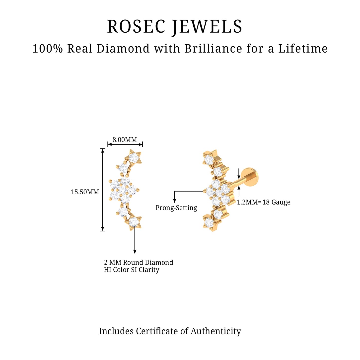 Brilliant Cut Diamond Star Ear Crawler Earring