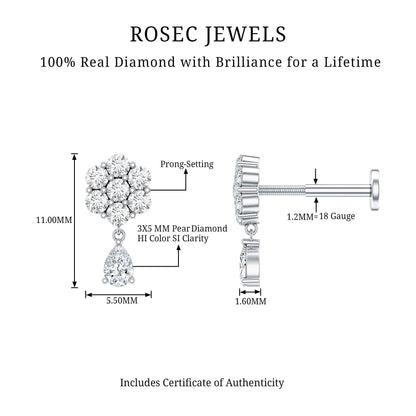 Elegant Diamond Flower Cartilage Drop Earring