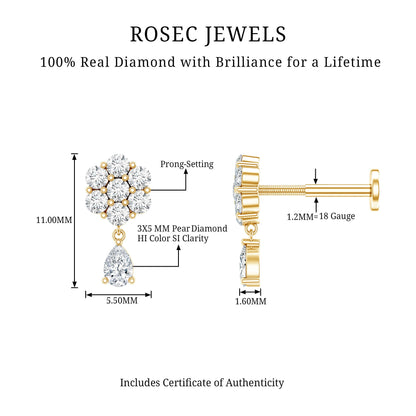 Elegant Diamond Flower Cartilage Drop Earring