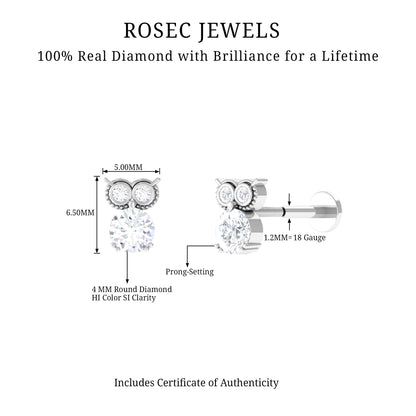 Diamond Owl Earring for Cartilage Piercing