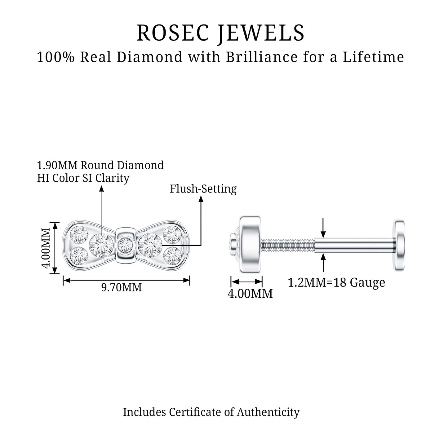 Diamonds Bow Cartilage Piercing Earring
