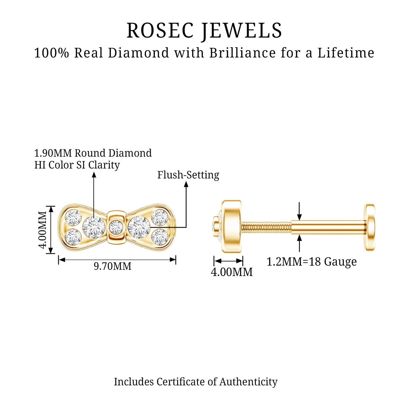 Diamonds Bow Cartilage Piercing Earring