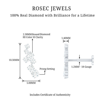Simple Diamond Helix Piercing Earring with Flat Back