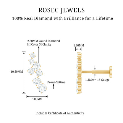 Simple Diamond Helix Piercing Earring with Flat Back