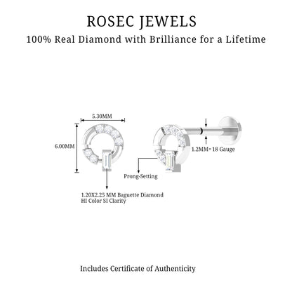 Natural Diamond Circle Earring for Helix Piercing