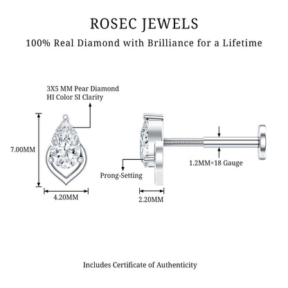 Pear Shape Diamond Solitaire Earring for Helix Piercing