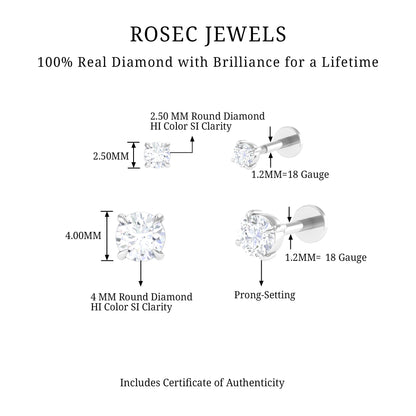 Brilliant Cut Diamond Solitaire Earring Set for Helix Piercing