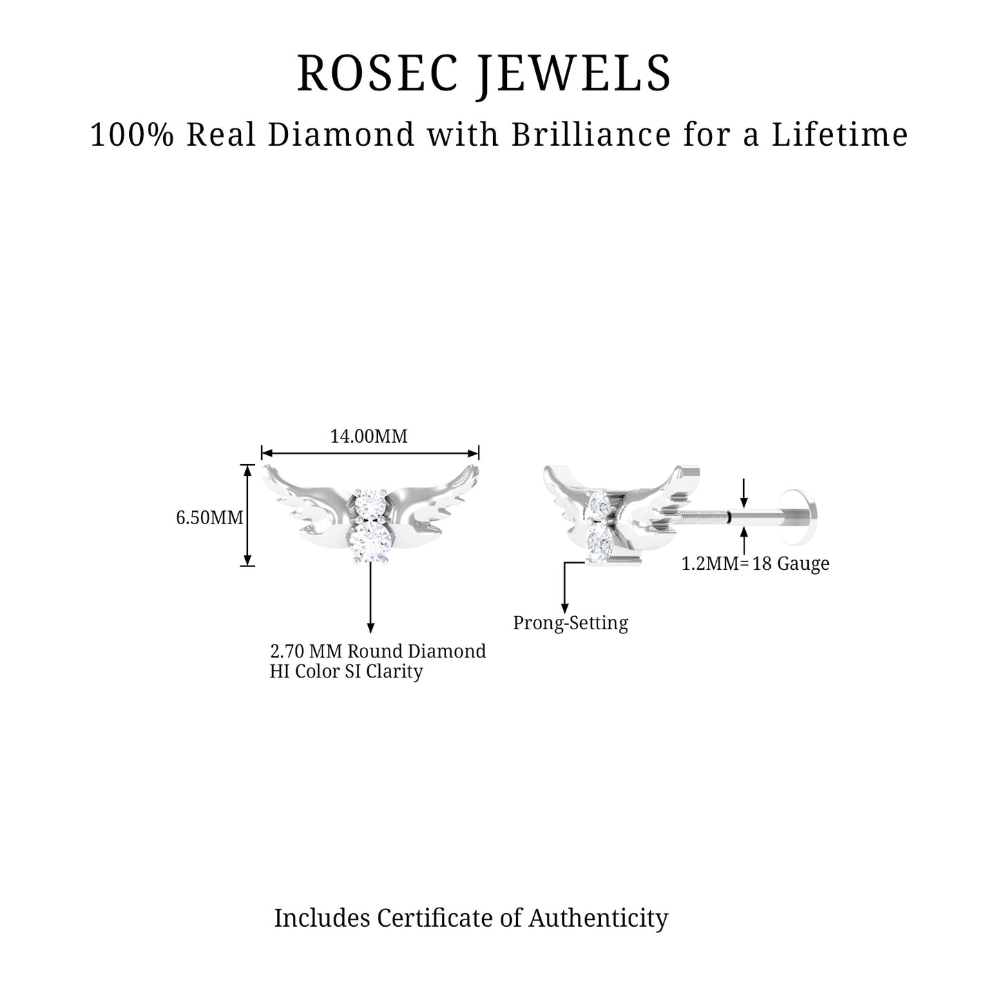 Animal Inspired Diamond Bird Earring for Helix Piercing