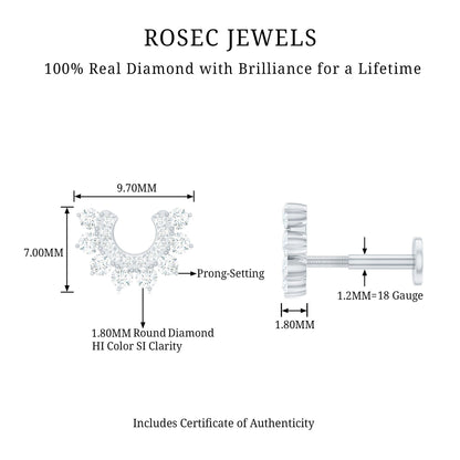 Real Diamond Horseshoe Earring for Helix Piercing
