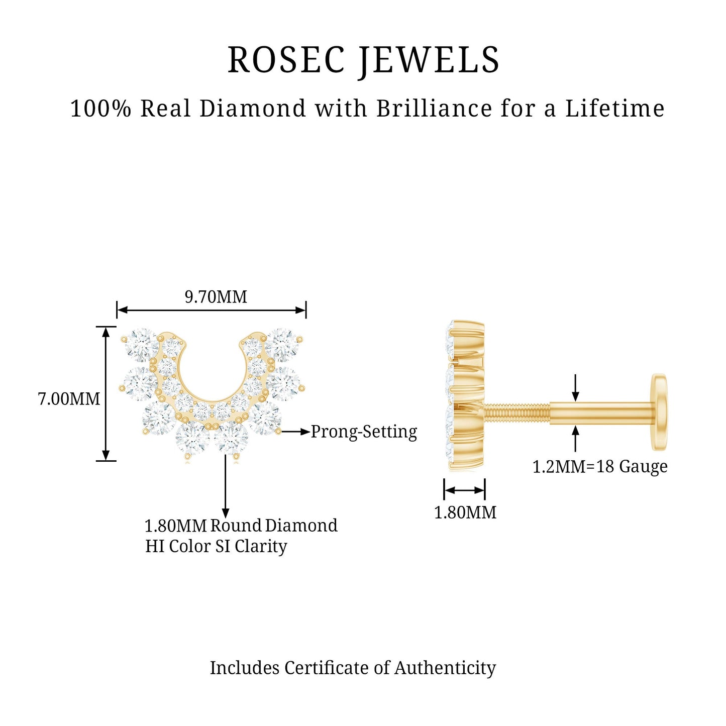 Real Diamond Horseshoe Earring for Helix Piercing