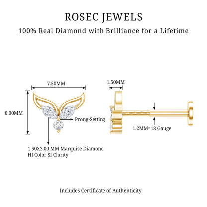 Marquise Diamond Leaf Earring for Cartilage Piercing