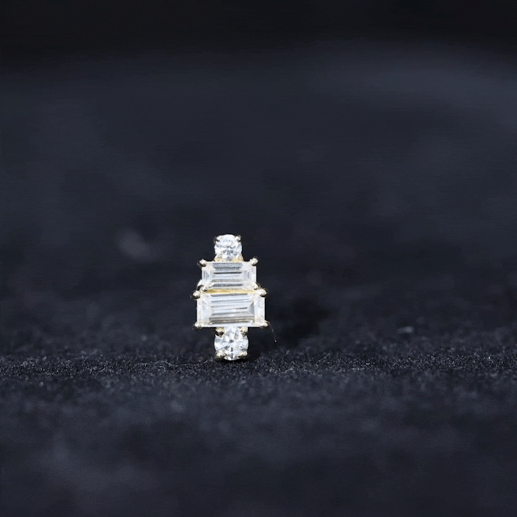 Double Baguette Diamond Cartilage Piercing Earring