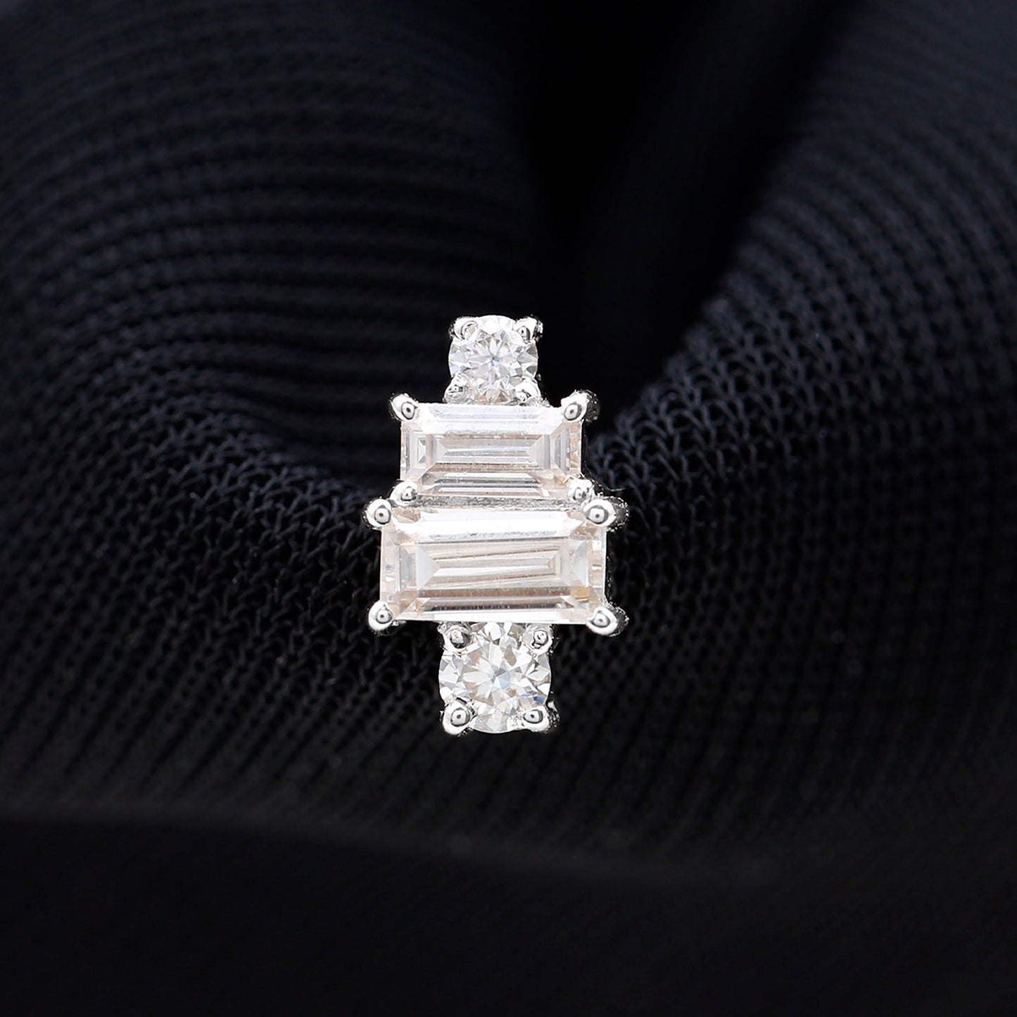 Double Baguette Diamond Cartilage Piercing Earring