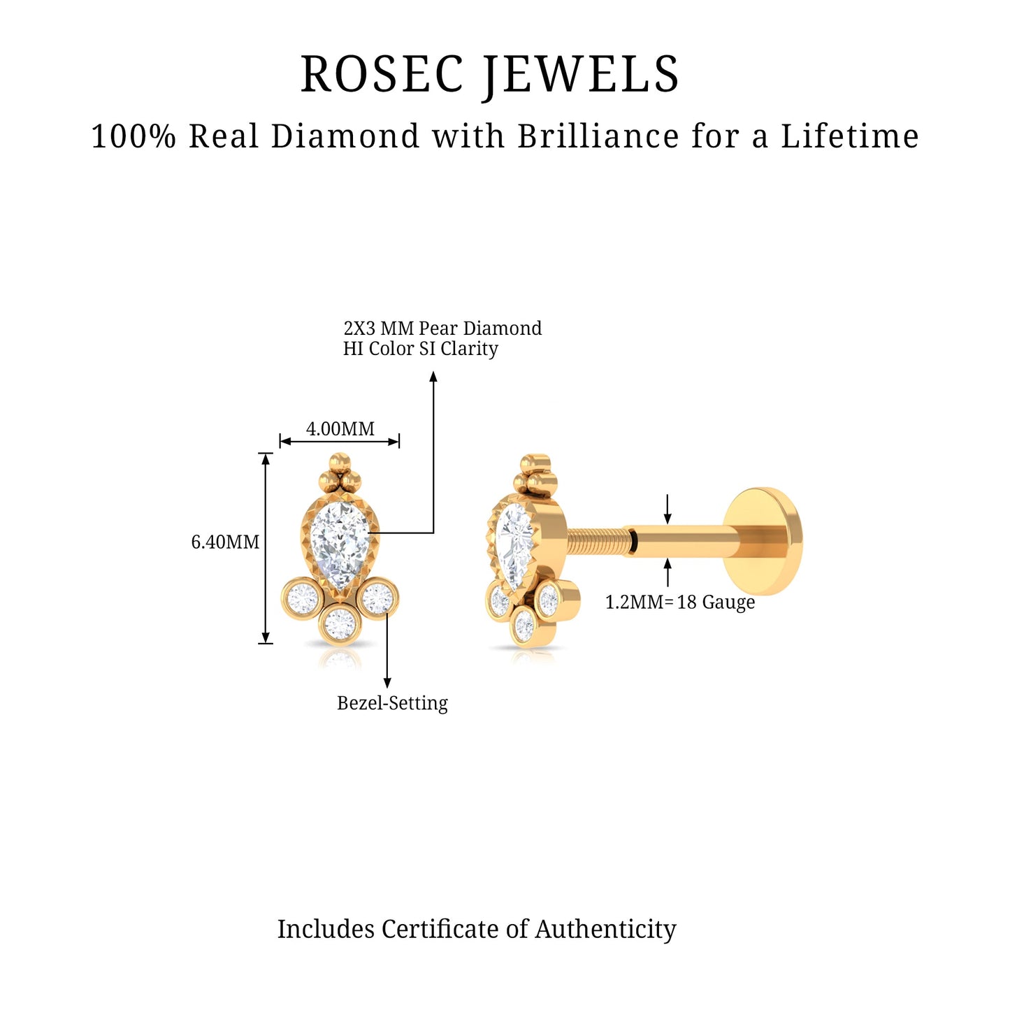 Minimal Diamond Tragus Earring in Beaded Bezel Setting