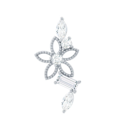 Real Diamond Flower Crawler Earring for Helix Piercing