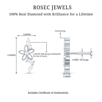 Real Diamond Flower Crawler Earring for Helix Piercing