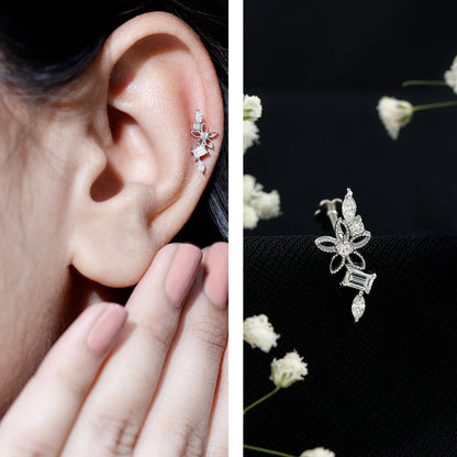 Real Diamond Flower Crawler Earring for Helix Piercing