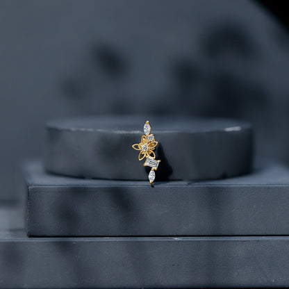 Real Diamond Flower Crawler Earring for Helix Piercing