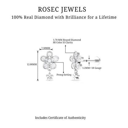 Certified Diamond Flower Helix Drop Earring