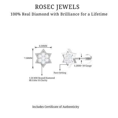 Certified Diamond Star Earring for Helix Piercing