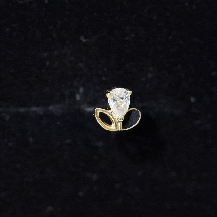 Pear Shape Diamond Leaf Earring for Helix Piercing