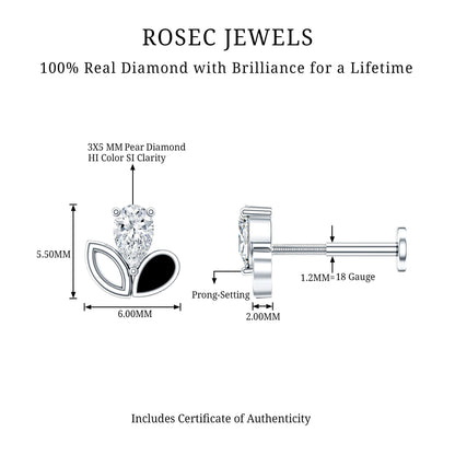 Pear Shape Diamond Leaf Earring for Helix Piercing