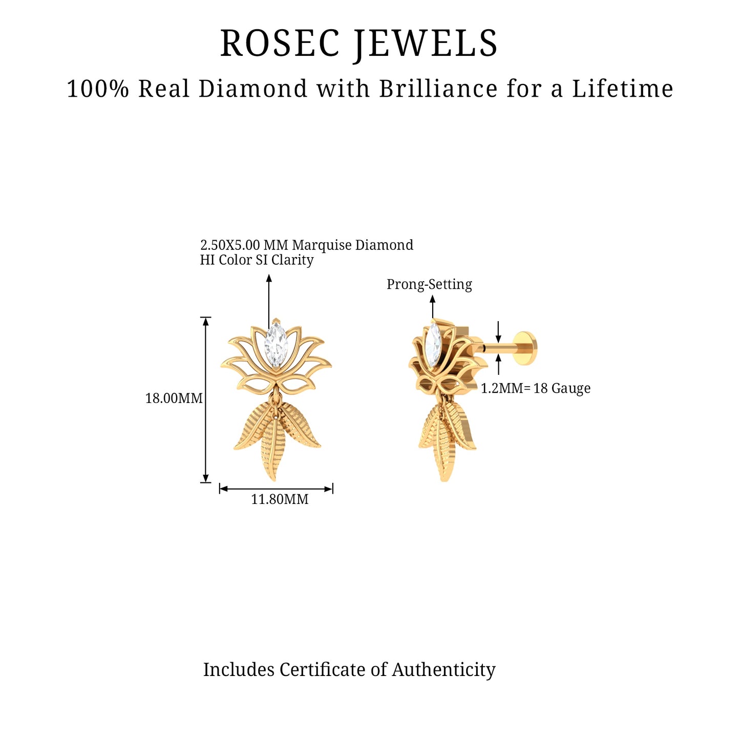 Marquise Diamond Lotus Flower Drop Earring