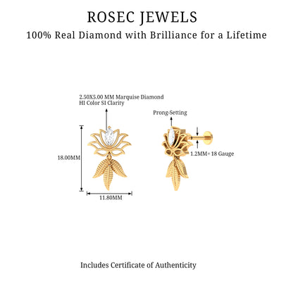 Marquise Diamond Lotus Flower Drop Earring