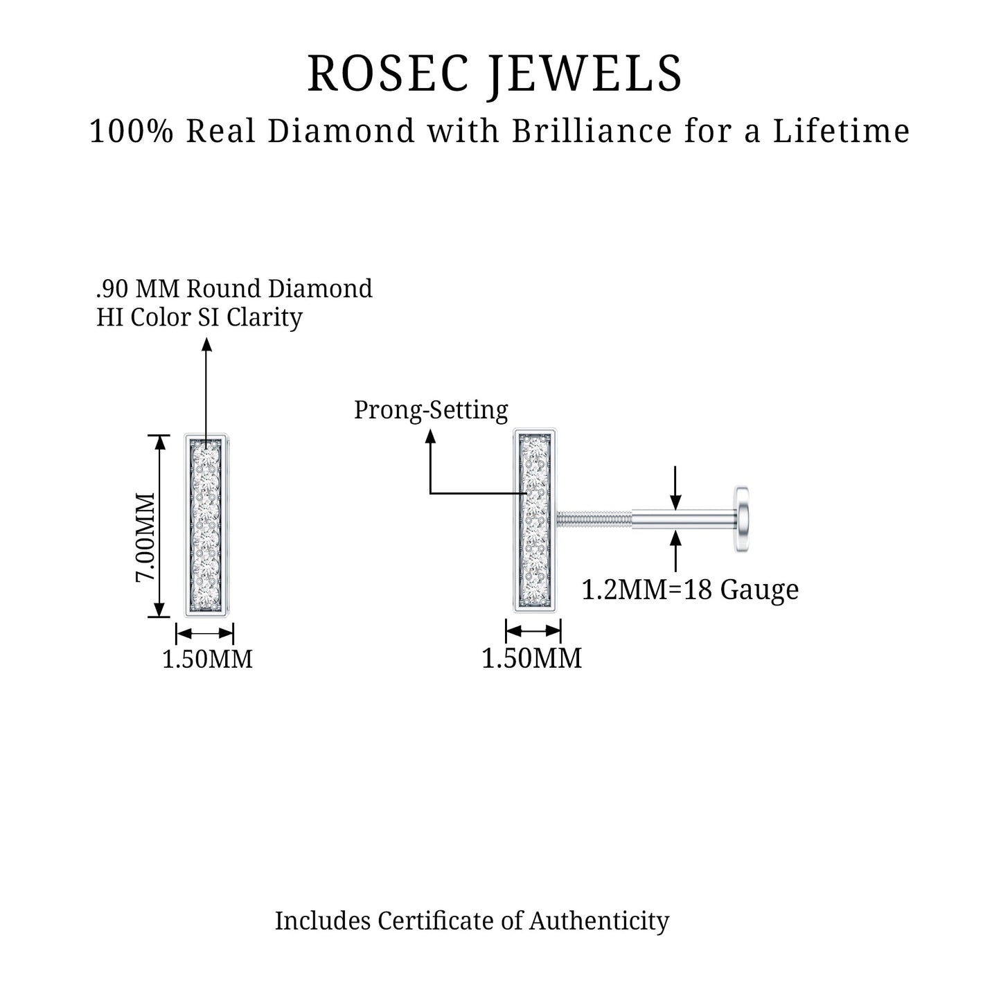 Diamond Bar Earring for Tragus Piercing