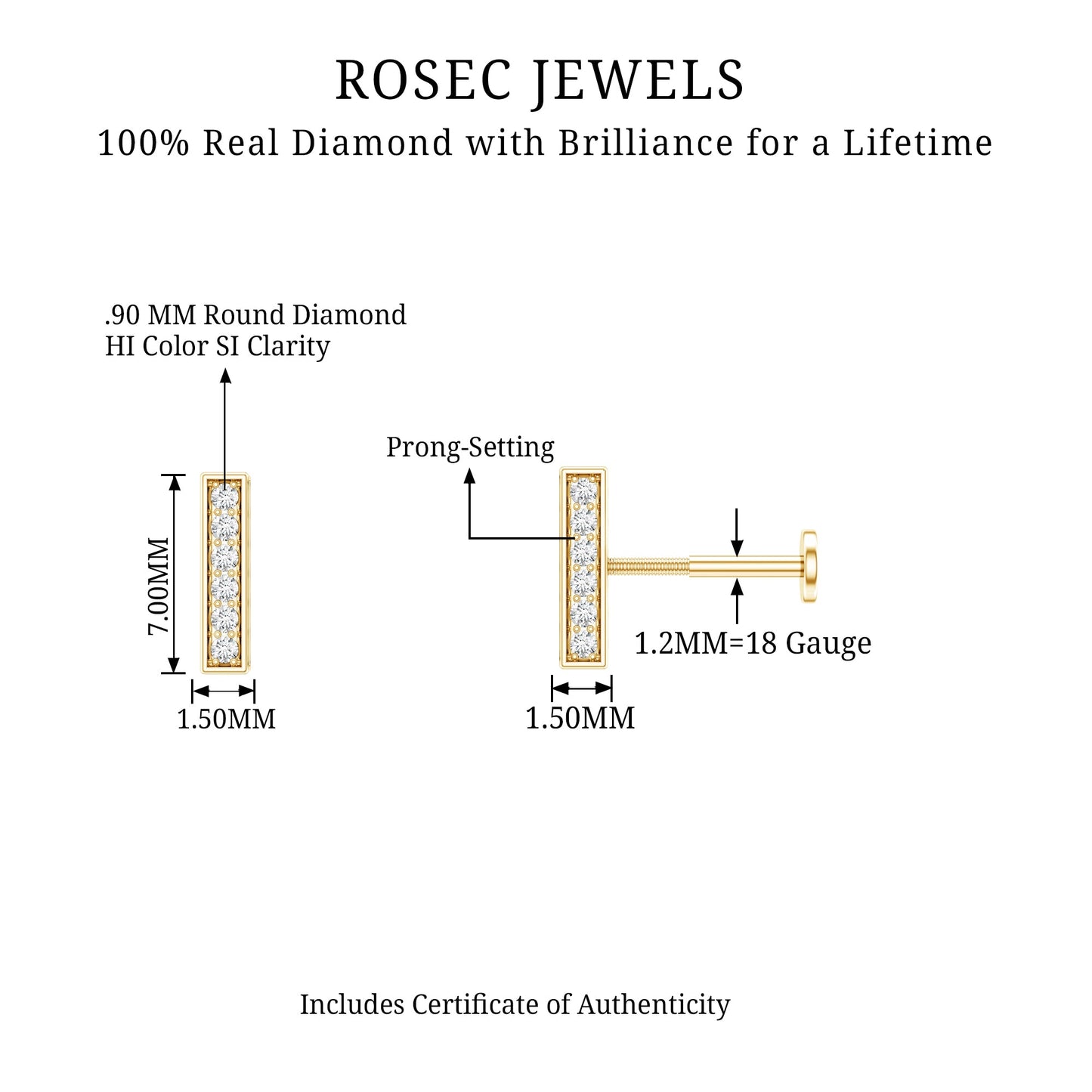 Diamond Bar Earring for Tragus Piercing