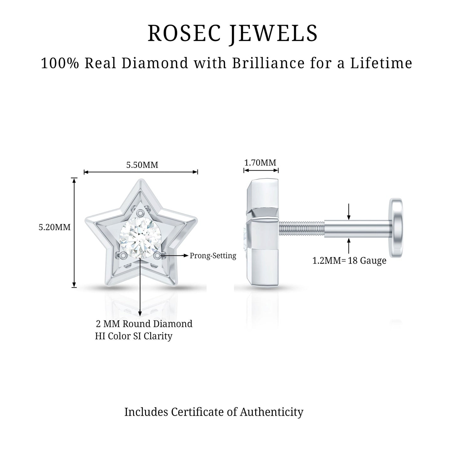 Dainty Diamond Star Earring for Tragus Piercing