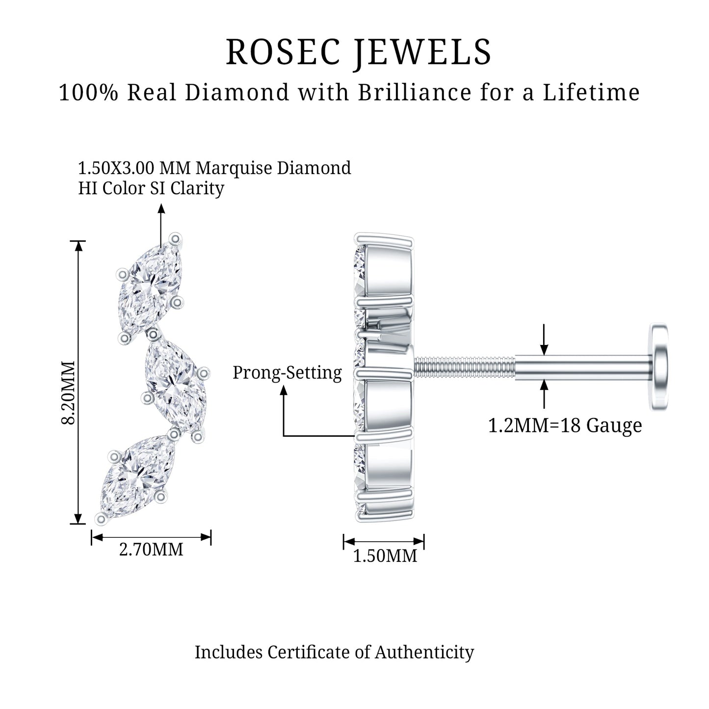 Classic Marquise Diamond Helix Earring