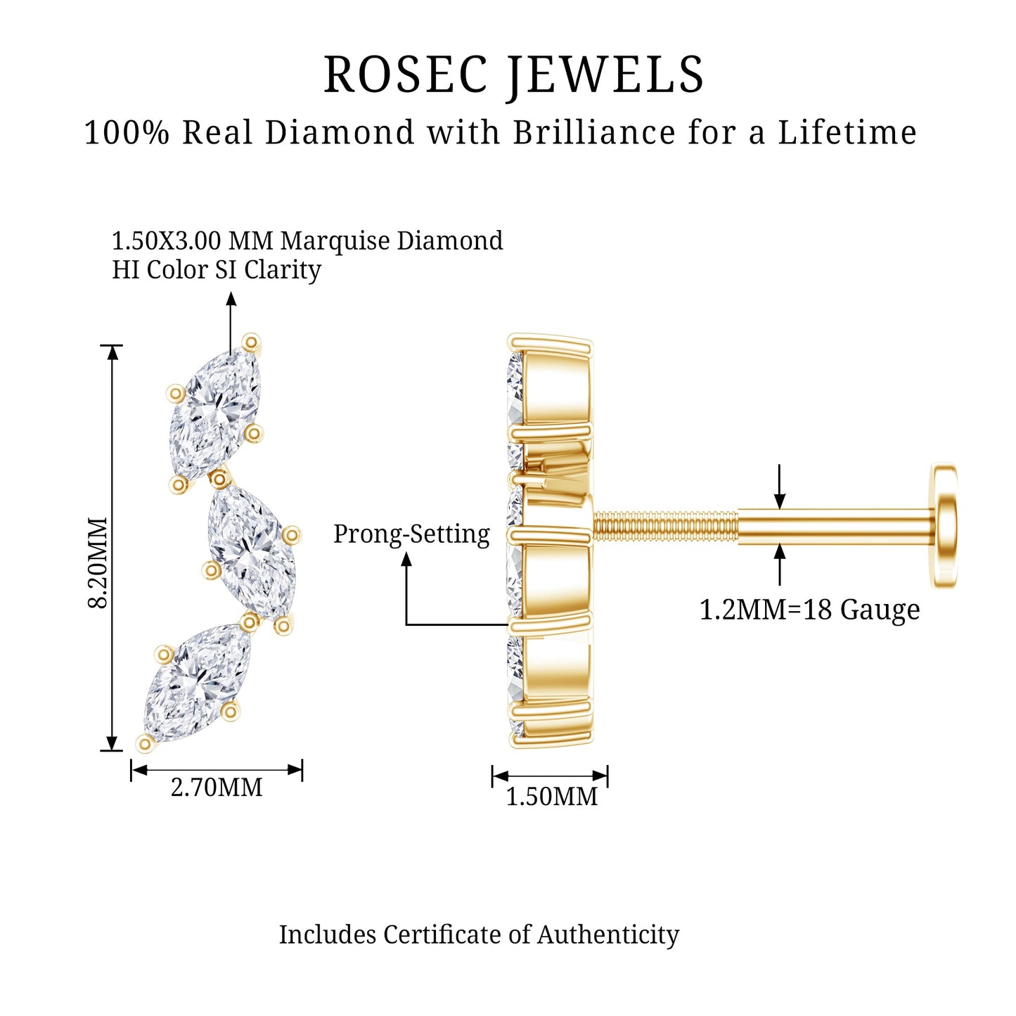 Classic Marquise Diamond Helix Earring