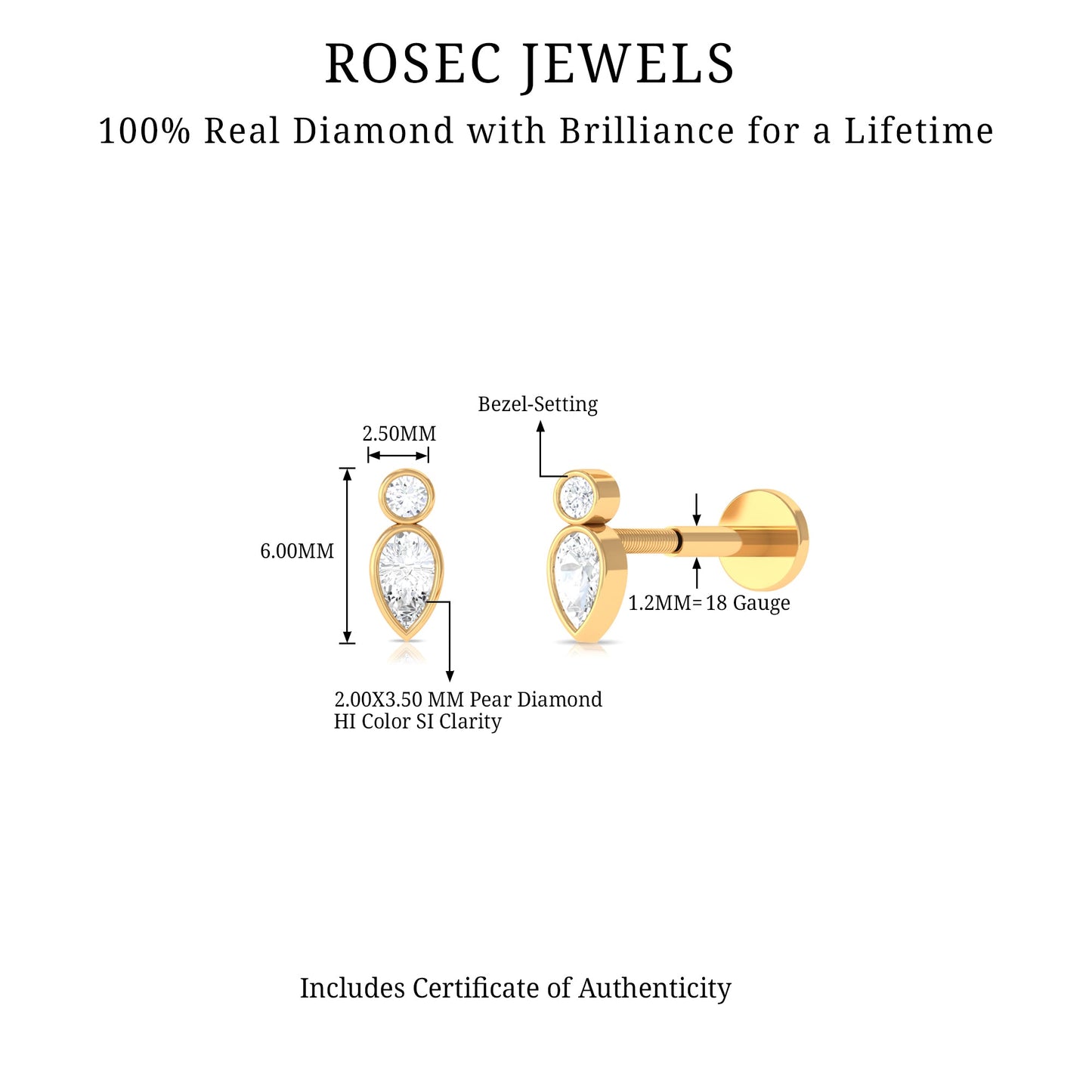Minimal Pear Diamond Tragus Earring in Bezel Setting