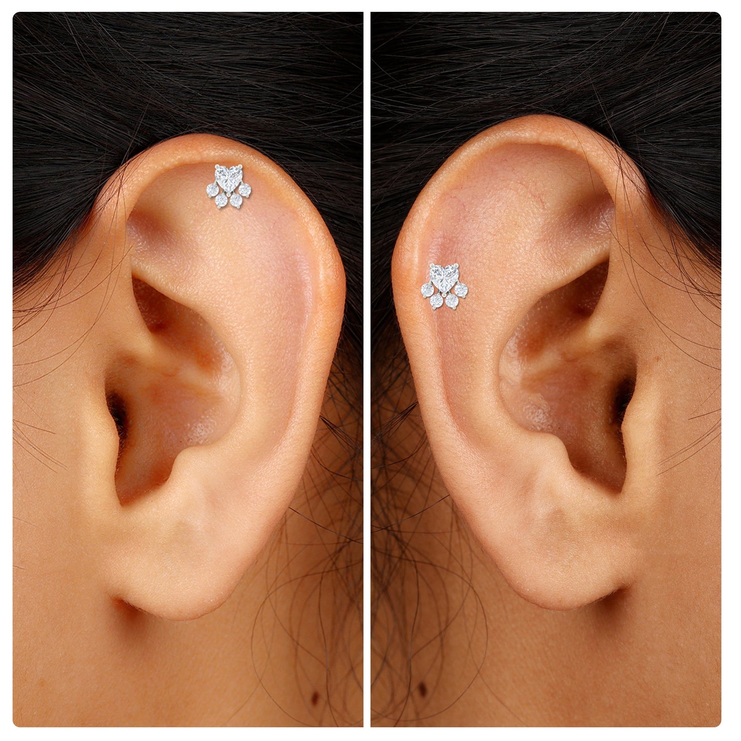Heart Shape Diamond Dog Paw Earring for Helix Piercing