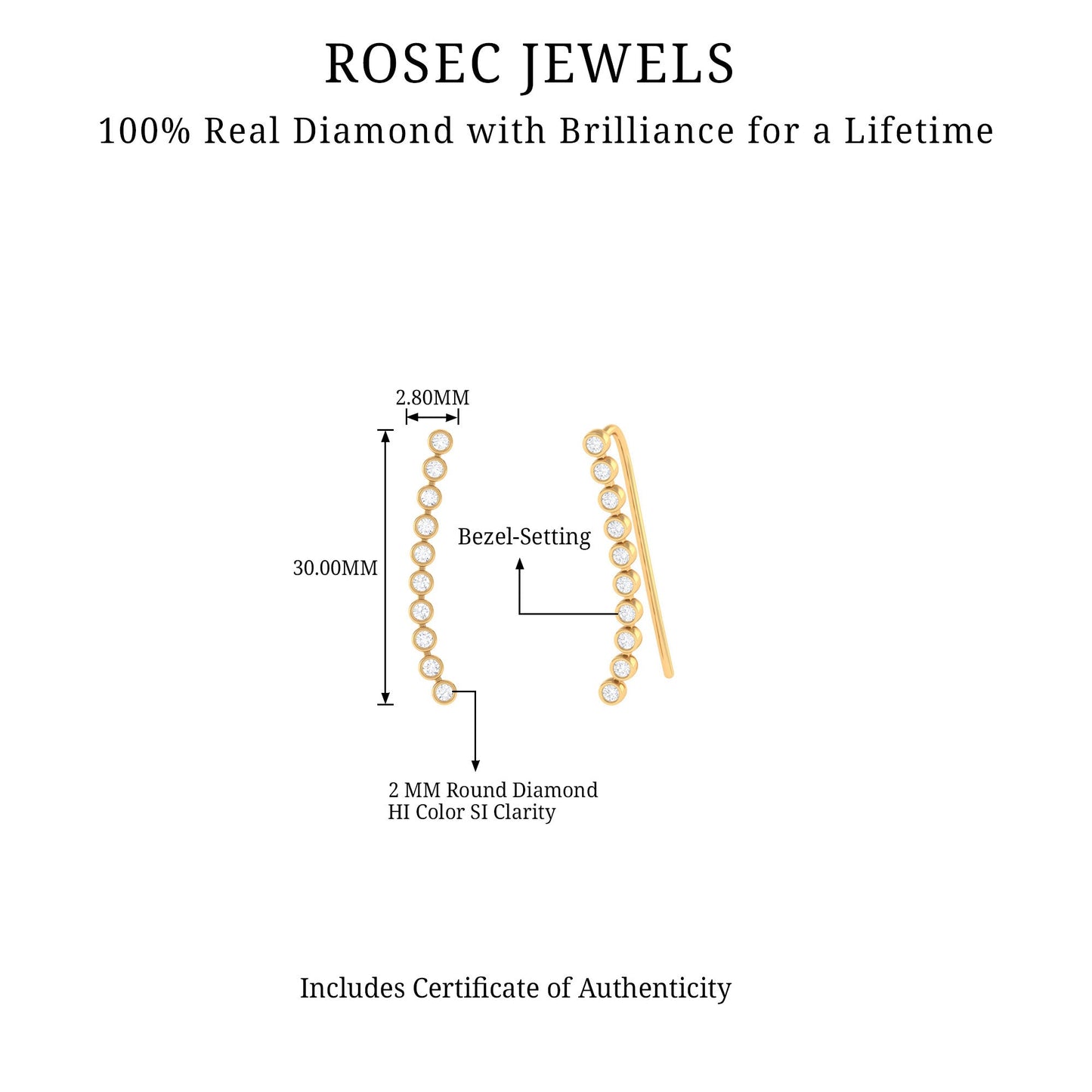 Diamond Ear Climber Earring for Cartilage Piercing