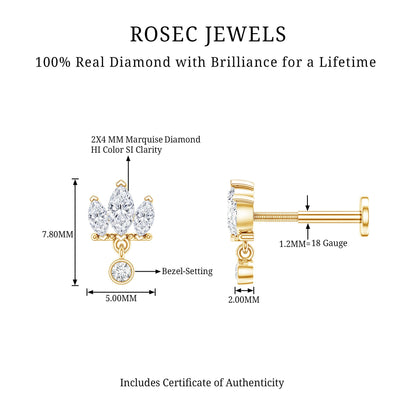 Three Marquise Shape Diamond Helix Drop Earring