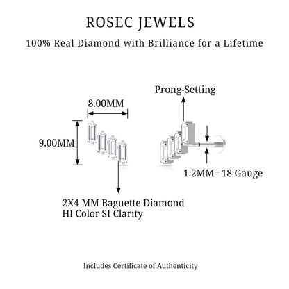 Baguette Diamond Helix Earring with Flat Back