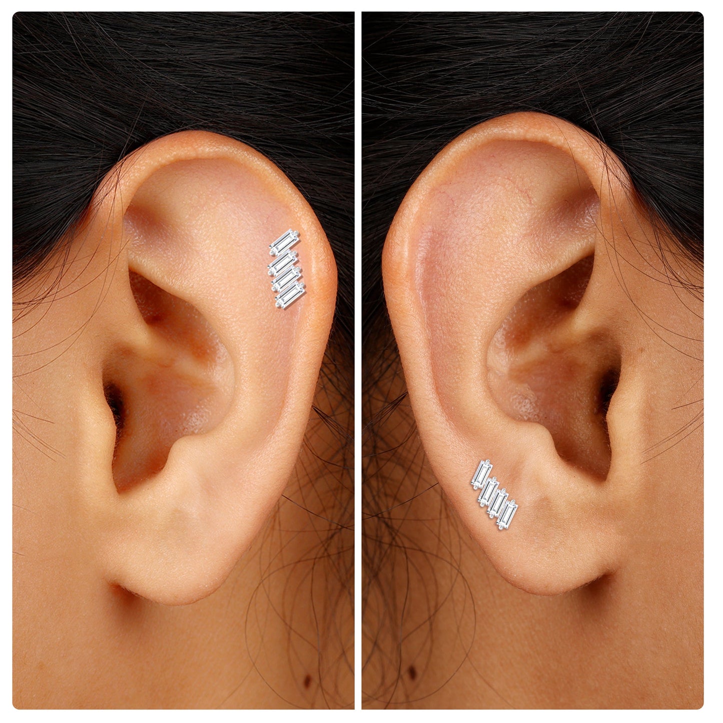 Baguette Diamond Helix Earring with Flat Back