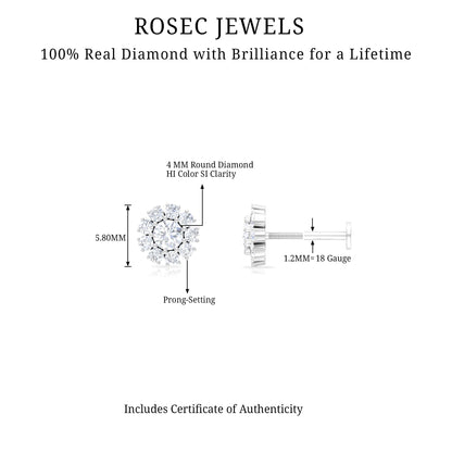 Certified Diamond Cluster Stud Earring with Flat Back