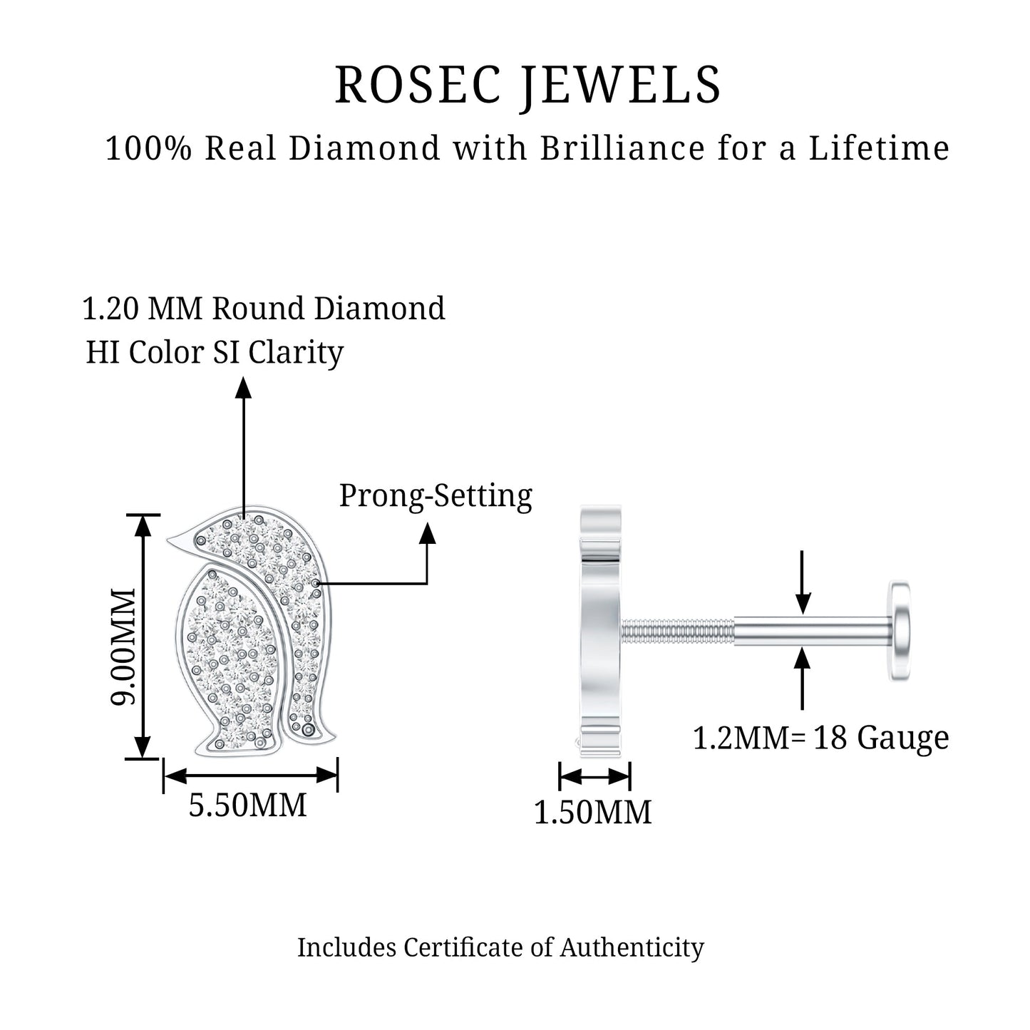 Cute Diamond Penguin Earring for Cartilage Piercing