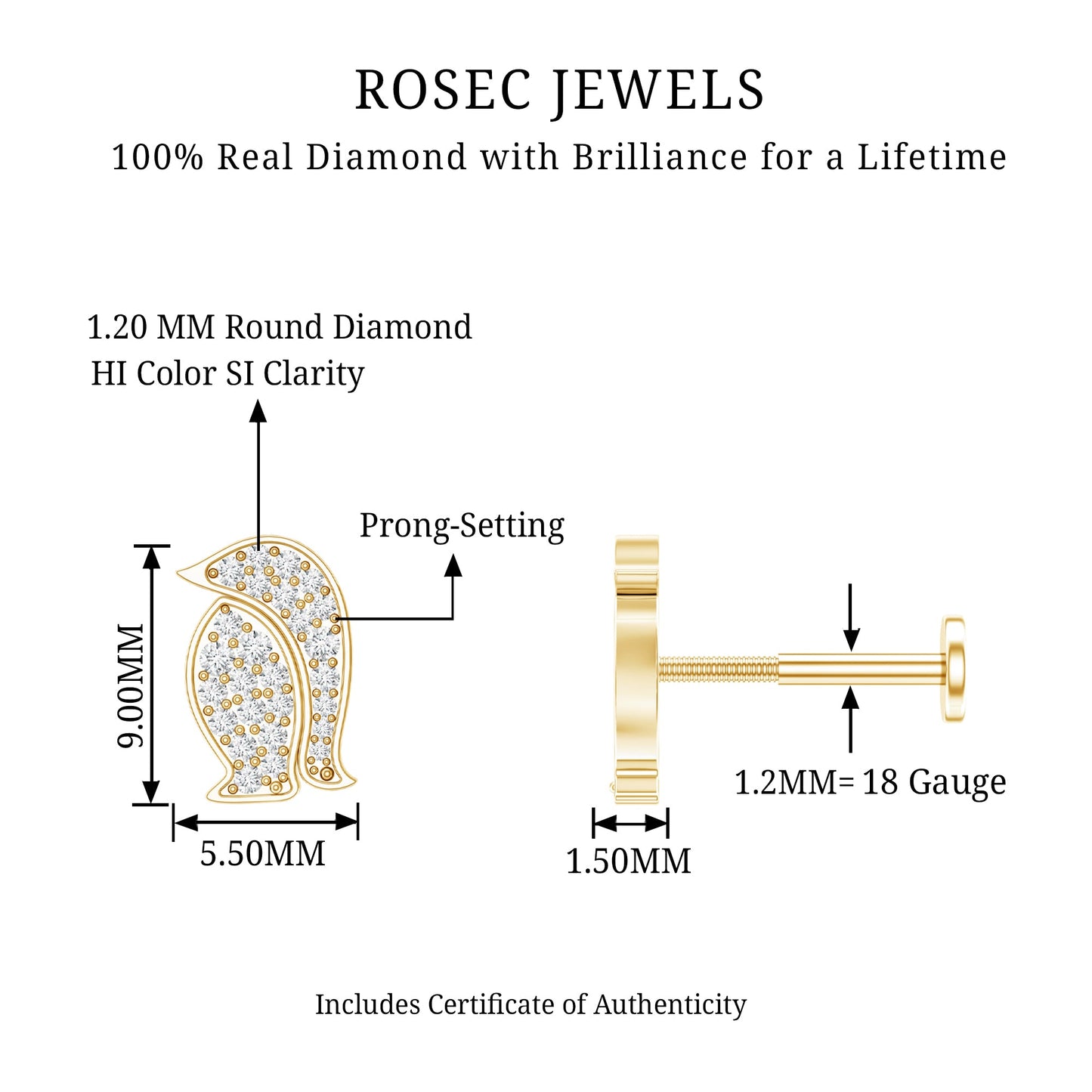 Cute Diamond Penguin Earring for Cartilage Piercing