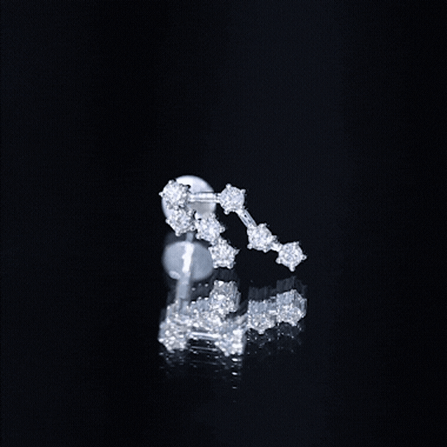 Round Diamond Gemini Zodiac Cartilage Earring